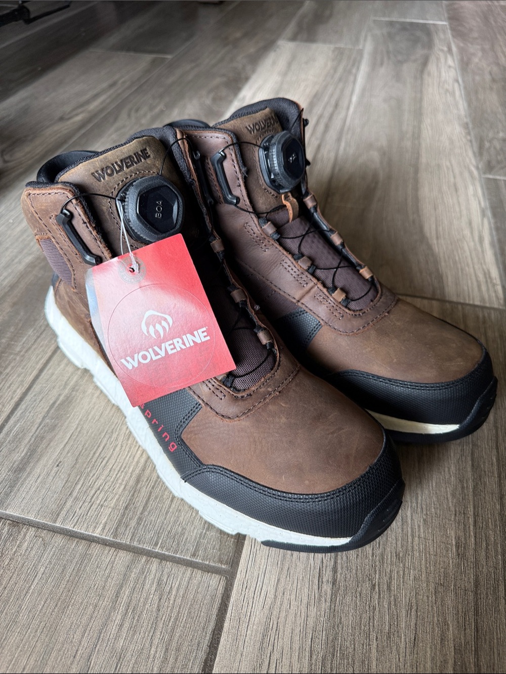 NEW! Men's Wolverine Brown Leather BOA Lace-Up Work Boots Size 13 EW